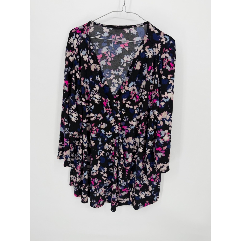 Lane Bryant Womens Surplice Top Floral Black Pink 26/28